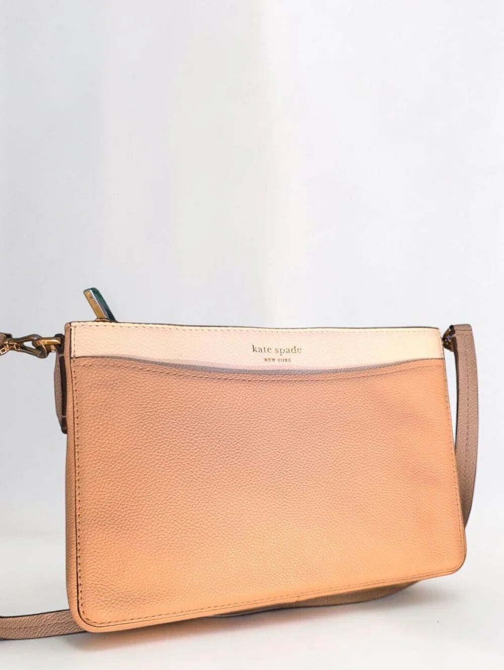 Kate Spade Leila Large Crossbody Pebbled Leather Warm Beige Colorblock S338